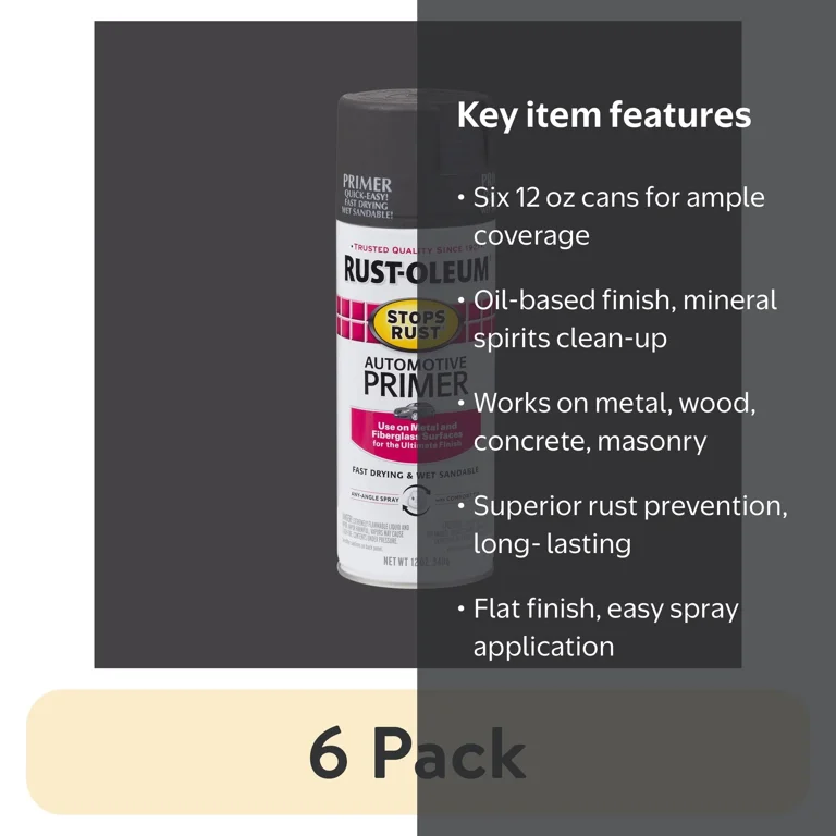 6 pack) Dark Gray, Rust-Oleum Stops Rust Automotive Primer Spray