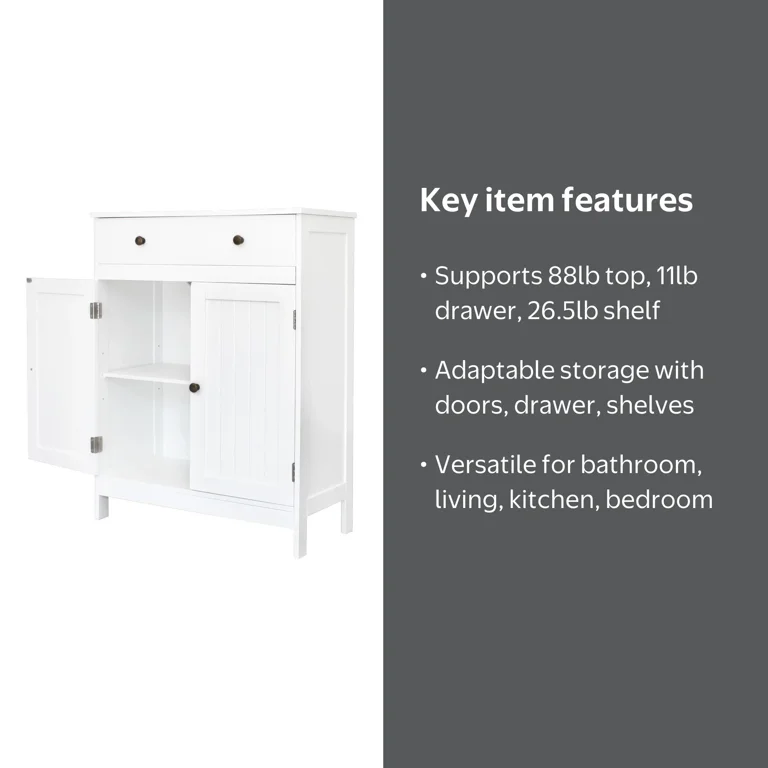 Zimtown White Wooden Bathroom Cabinet, Freestanding Storage