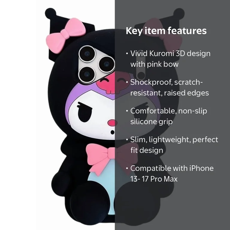 3D Kuromi Phone Case for iPhone 17 Pro Max 16 Plus 15 14 13, Cute