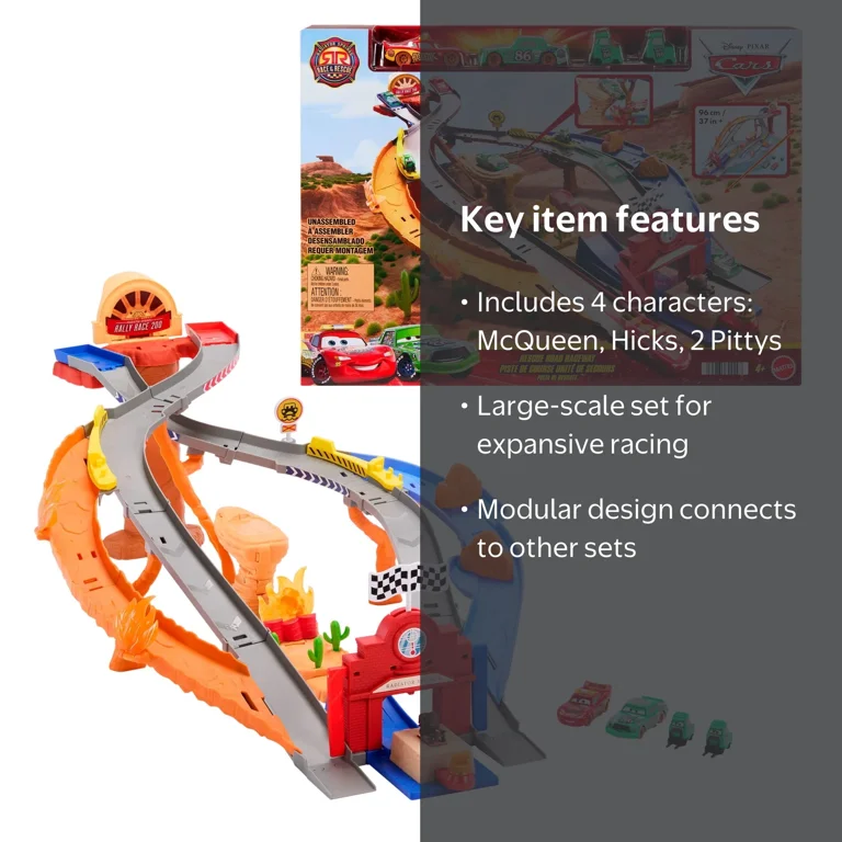 Disney Pixar Cars Rescue Road Raceway Playset with 4 Toy Cars