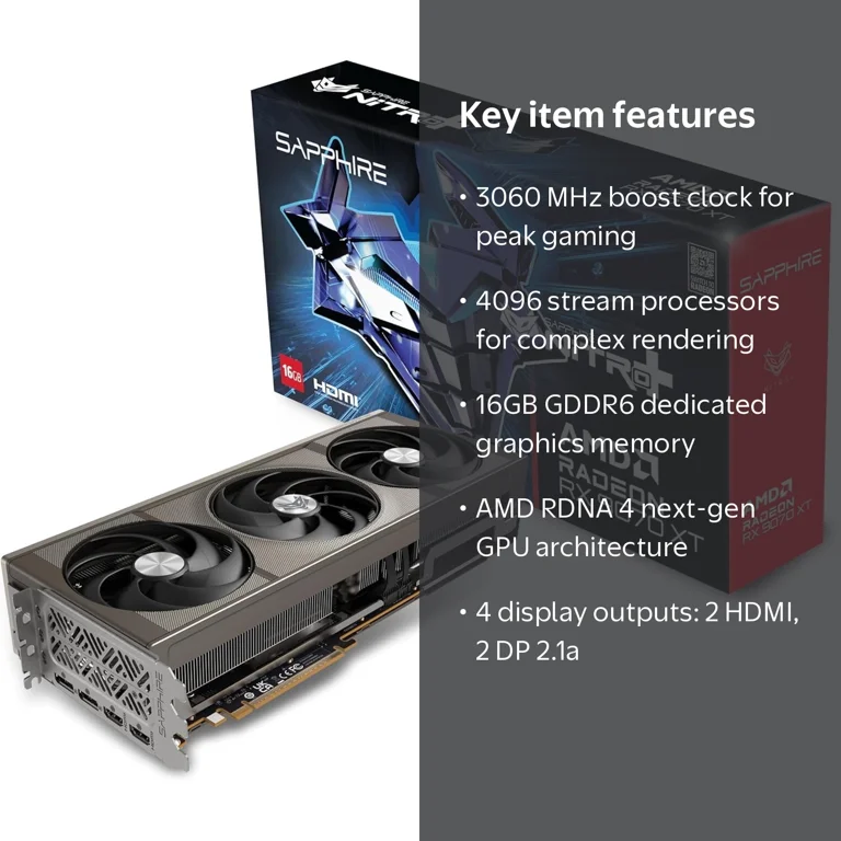Sapphire, Radeon RX 9070 XT Gaming OC Graphics Card, 16GB