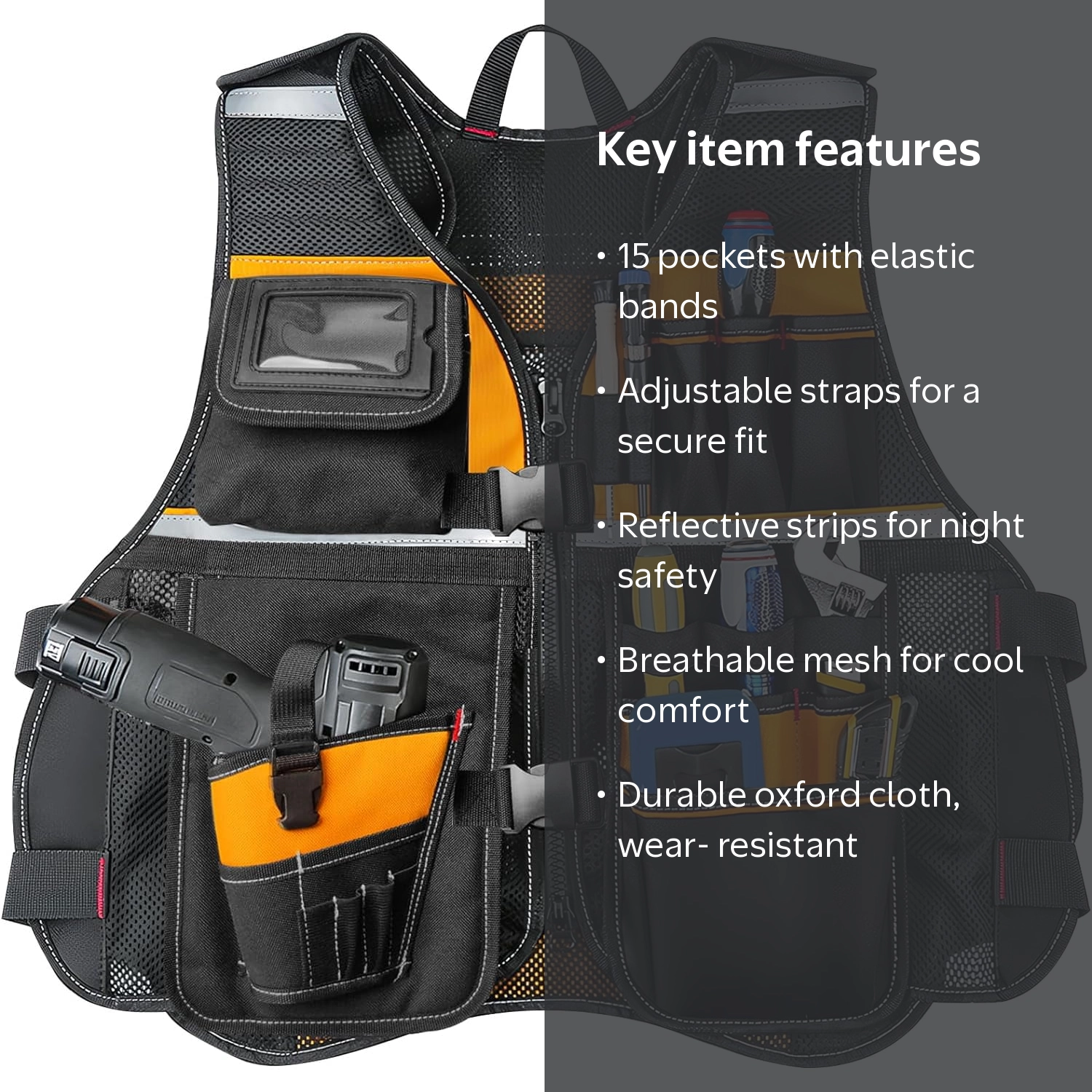 Tool Vest Electrician, 15 Pockets Tool Vest for Handyman