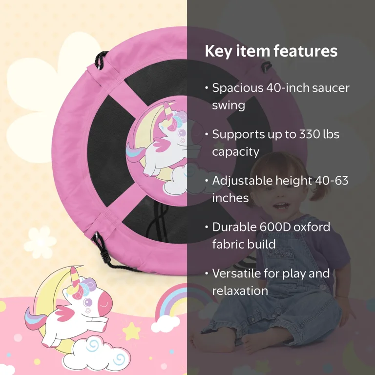 Costway, Tree Swing, 40'' Flying Saucer, Pink, Adjustable Height