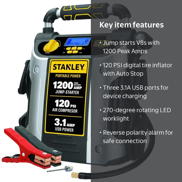Stanley J5C09D 1200 Peak Amp Car Jump Starter + 120 PSI Air