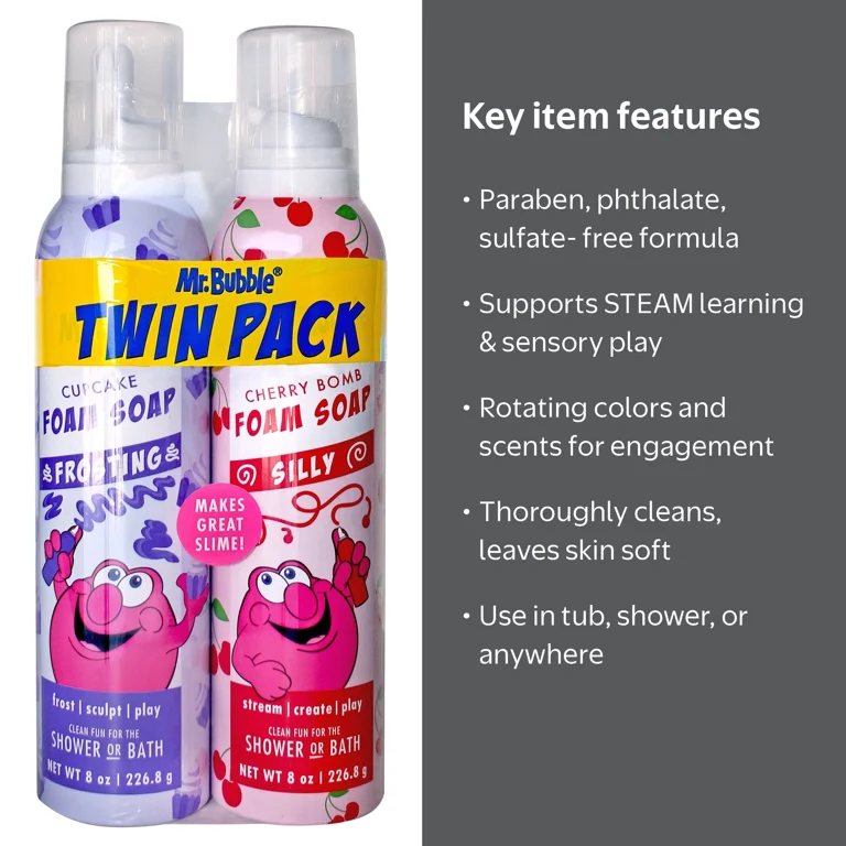 Mr. Bubble Foam Soap Twin Pack with Frosting & Nozzles, Rotating