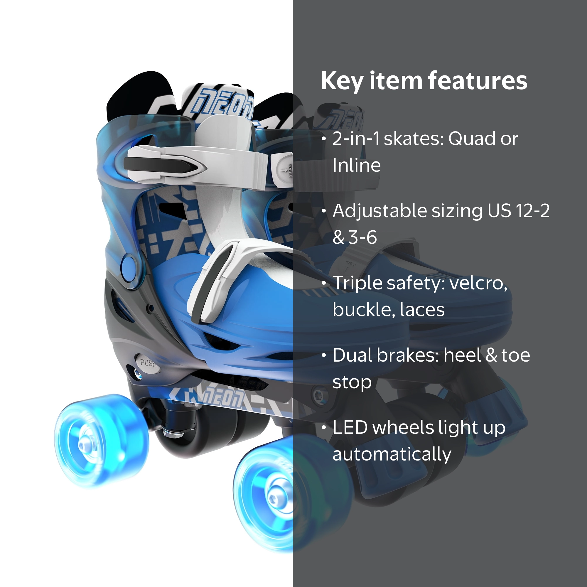 Yvolution Neon 2N1 Quad and Inline Skates Combo Girls and Boys
