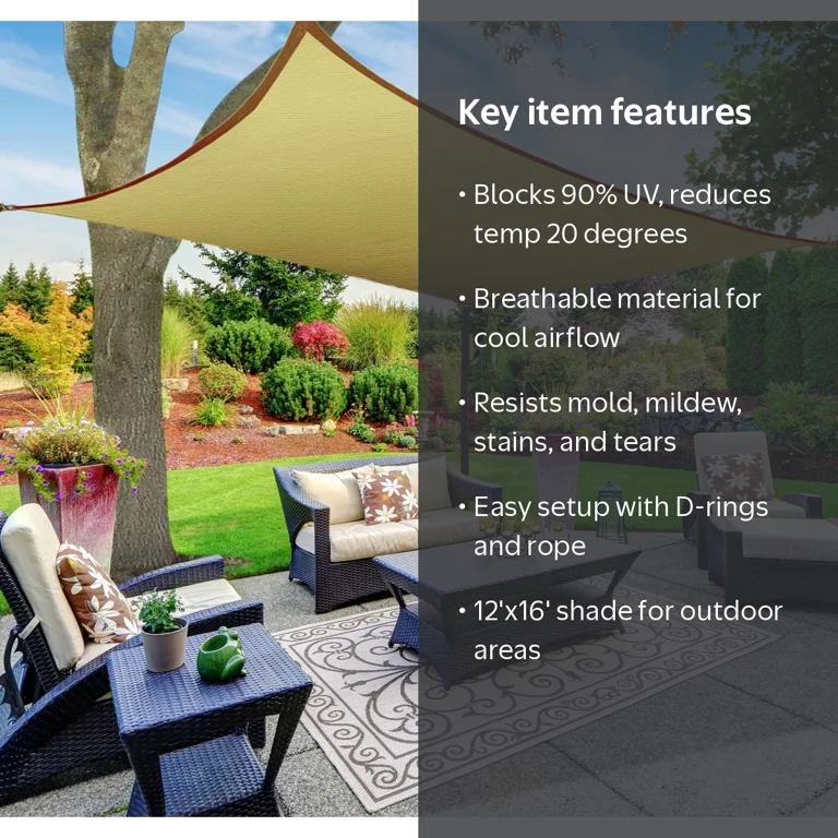 Shadesheet by Boen Sun Shade Sail Canopy, Rectangle, 12'x16