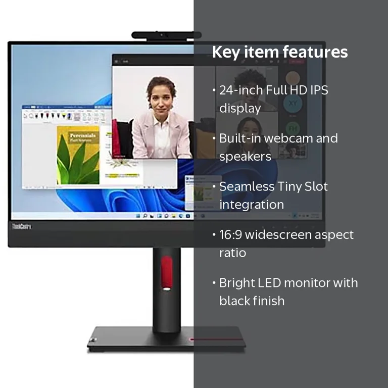 Lenovo, 24-Inch Webcam Full HD LED Monitor, TIO24 Gen5, Black