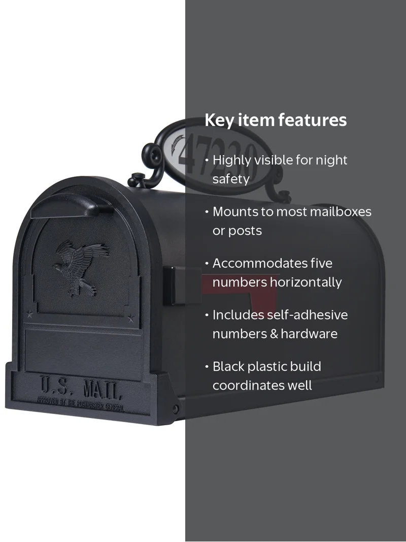 Gibraltar Mailboxes Reflective Address Plaque, Black Plastic