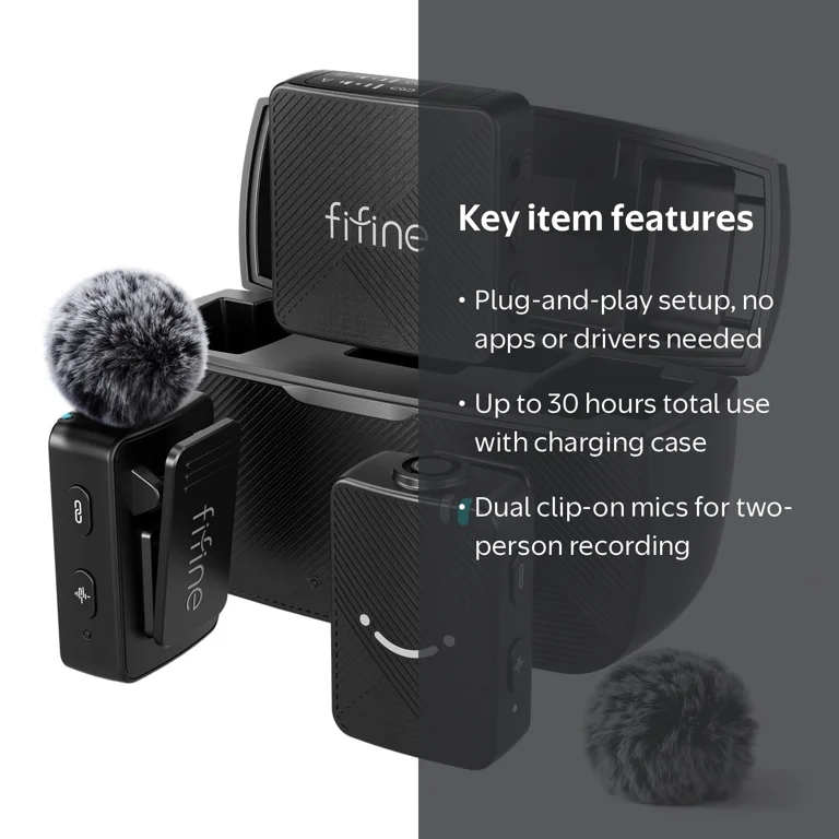 FIFINE, Wireless Microphones, Dual Lavalier, 50m Stable Range