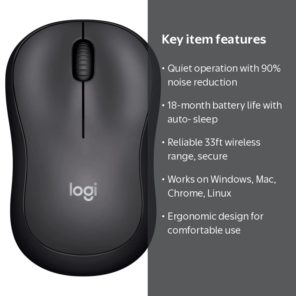 Logitech Silent Wireless Mouse Black, 90% Noise Reduction, 18