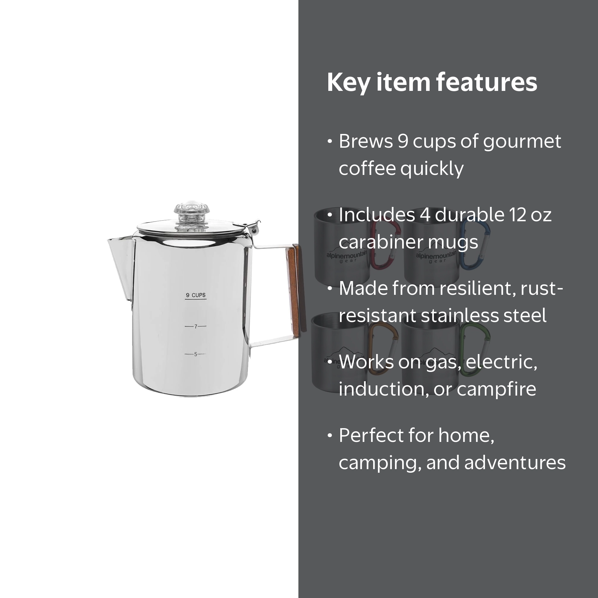 Alpine Mountain Gear Stainless Steel Coffee Mugs Set for Home