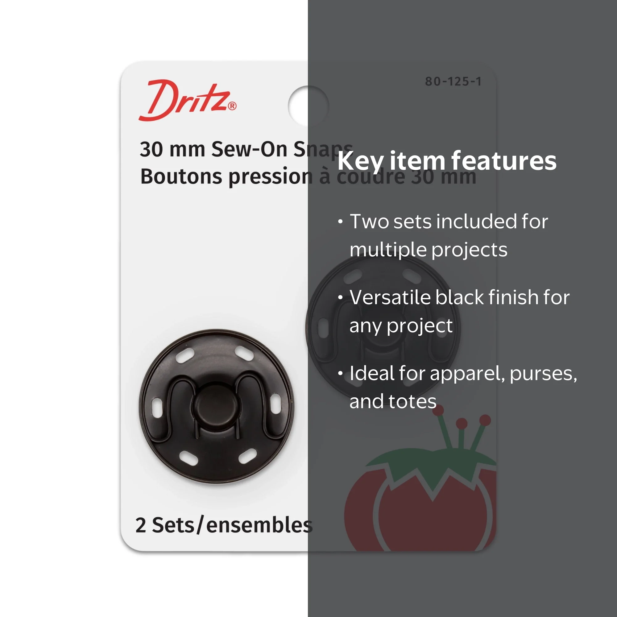 Dritz 30 mm Large Sew-On Snaps, 2 Sets, Black - Walmart.com