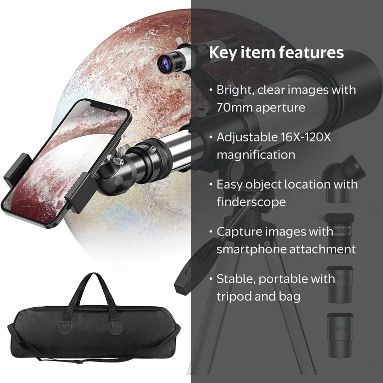 Juyafio Telescope, 70mm Aperture, 16X-120X Magnification, Portable