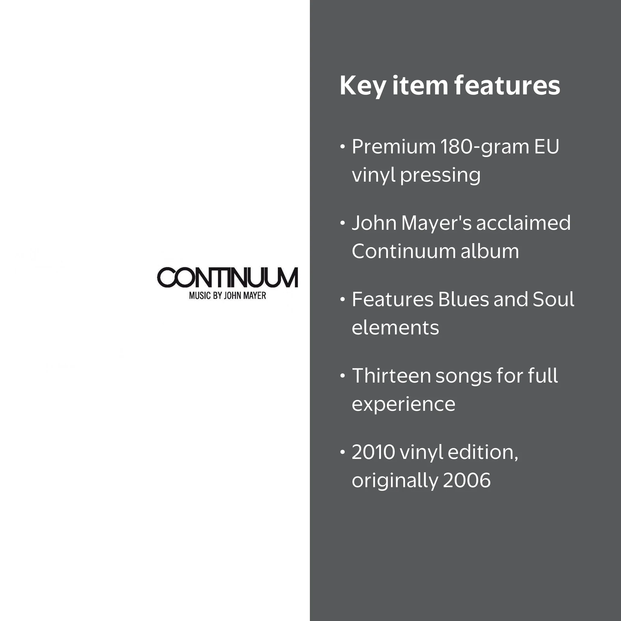 John Mayer - Continuum LP Record Album - 180gm Vinyl Music