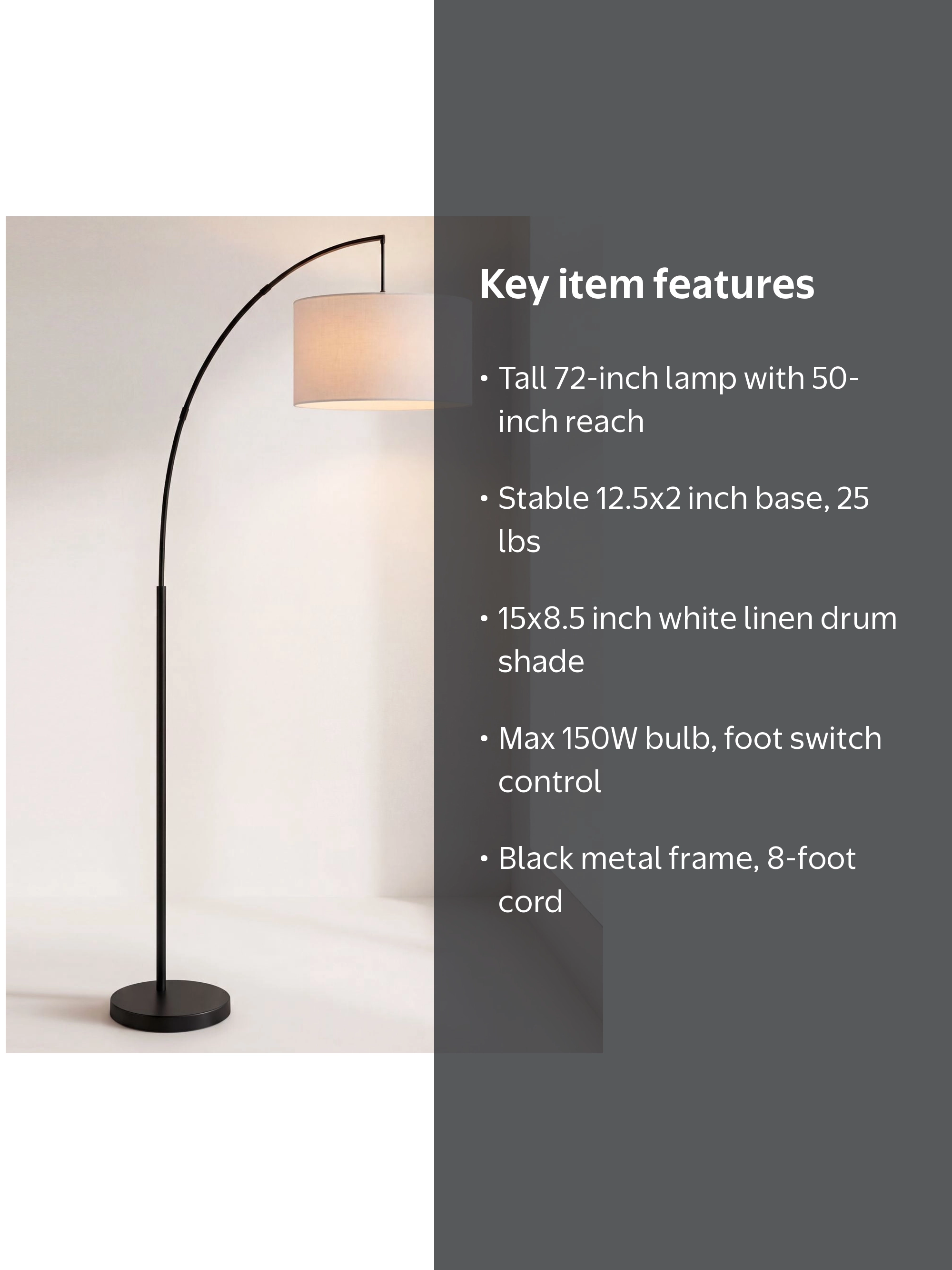 360 Lighting, Cora Modern Arc Floor Lamp, 72