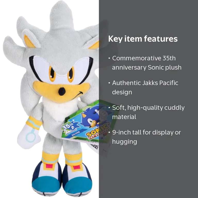 Sonic The Hedgehog, Basic Silver Plush, 9 inches, Multicolor
