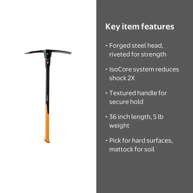 ike　フィッシャーズ Fiskars IsoCore 5lb Pickaxe, Forged Steel Head, 36 Inch, Black