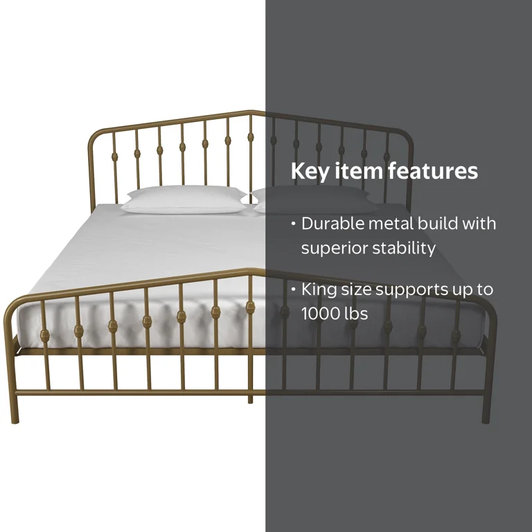 Novogratz Bushwick Metal Bed, King, Gold - Walmart.com