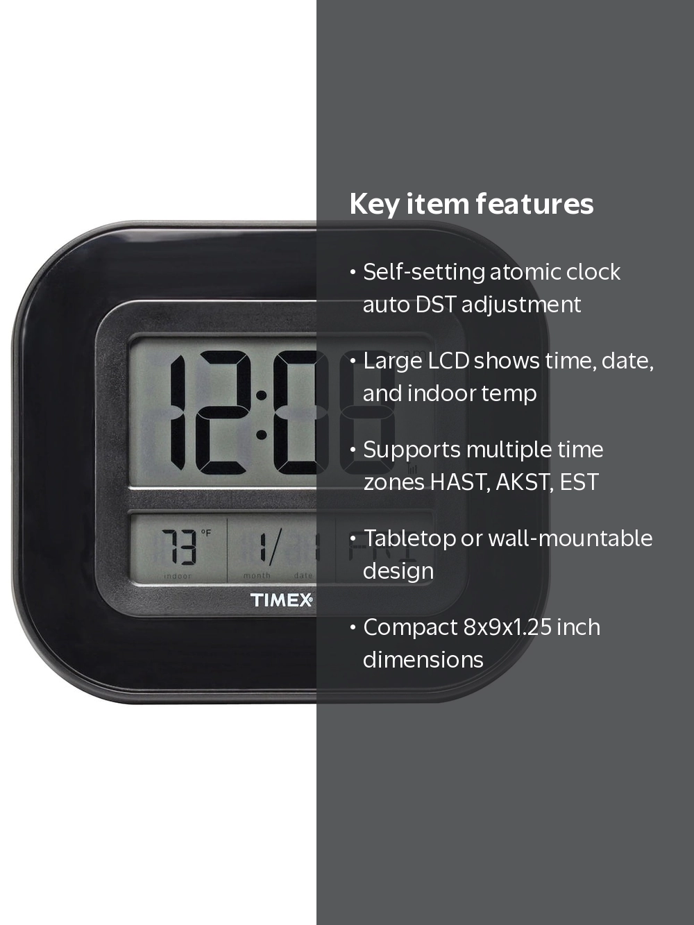 9-inch Timex Digital Atomic Clock with Temperature and Date