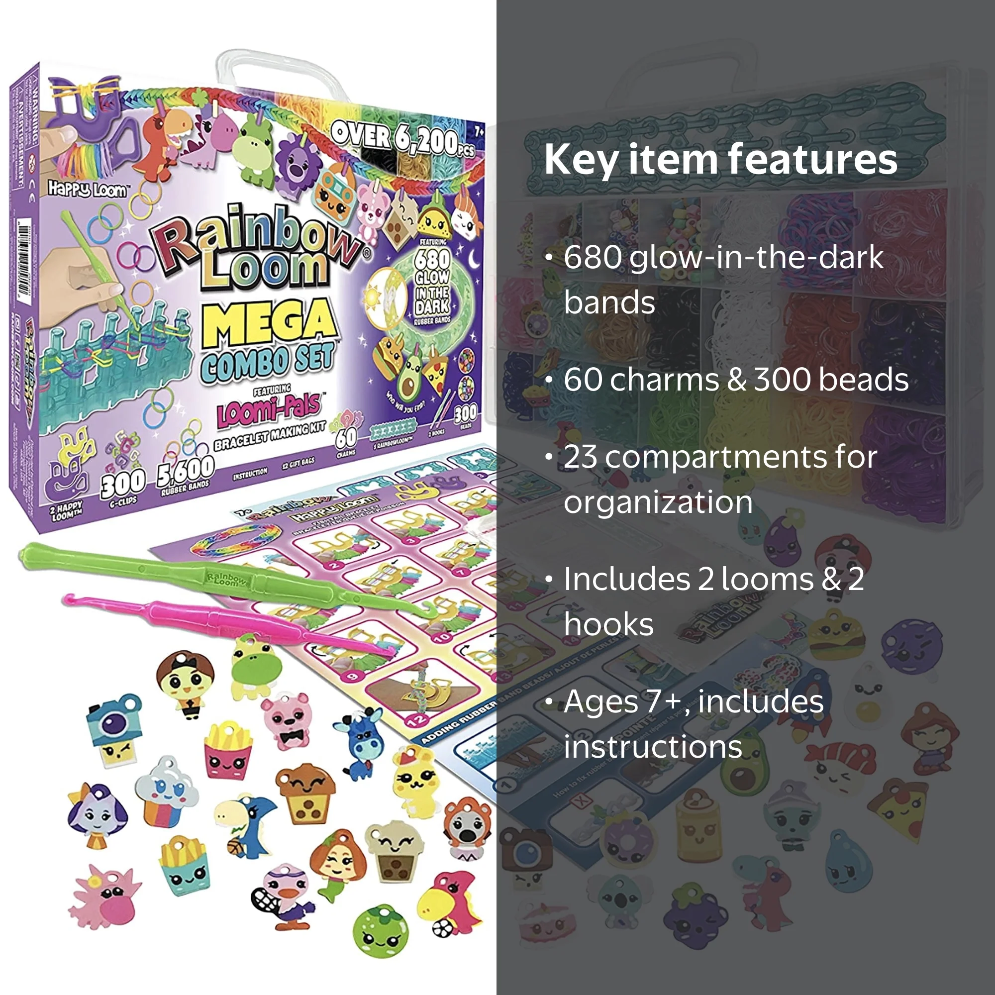 Rainbow Loom, Loomi-Pals Glow in the Dark Mega Combo Set, 60+