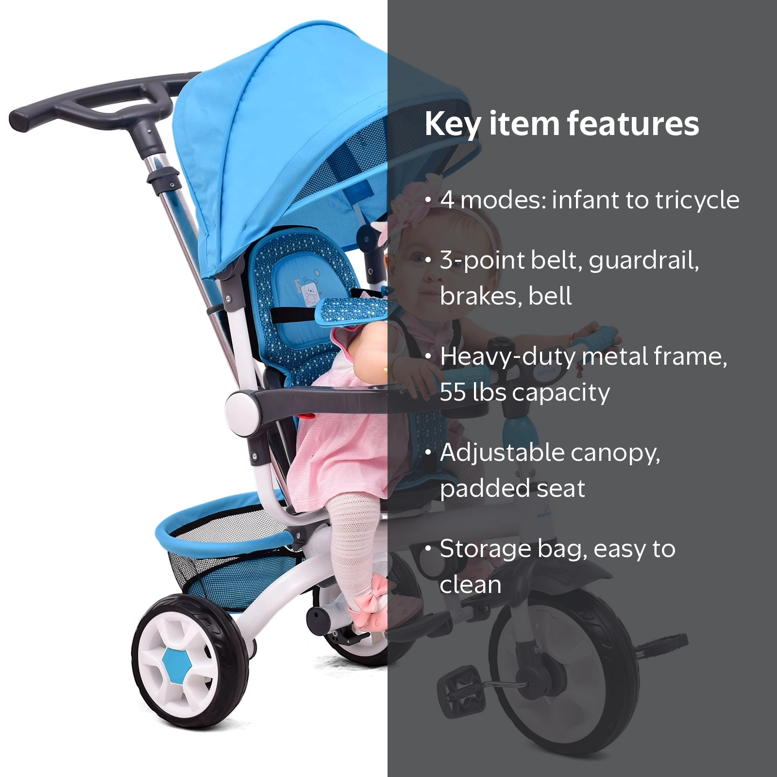 Infans 4-in-1 Convertible Tricycle Stroller with Infant Push