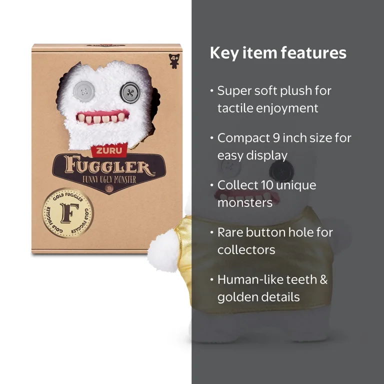 Fuggler, Gold Fugglers 9 inch Plush, Collectible Soft Toy