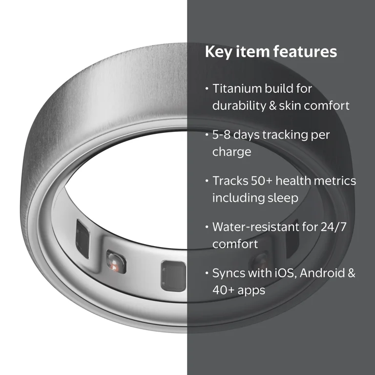 Oura Ring 4, Brushed Silver, Size 15, Smart Wearable, Sleep