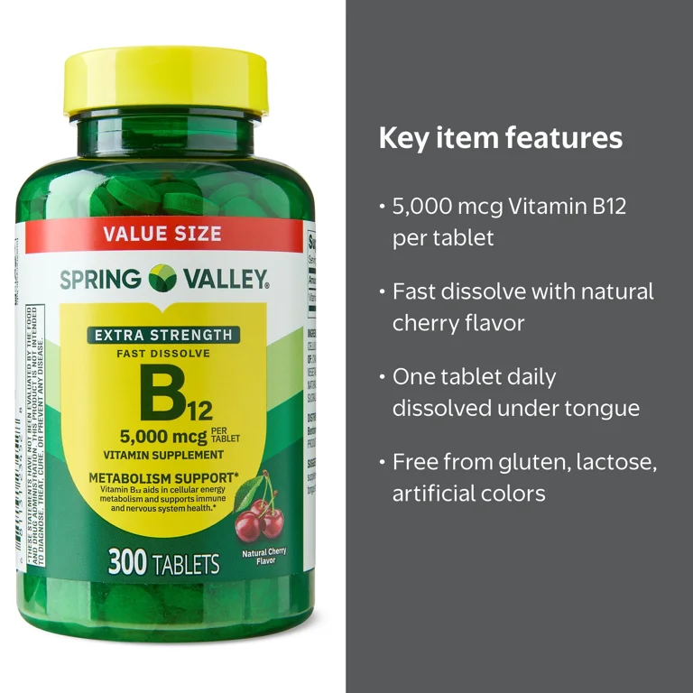 Spring Valley Extra Strength Vitamin B12 Supplement, Cherry, 5000