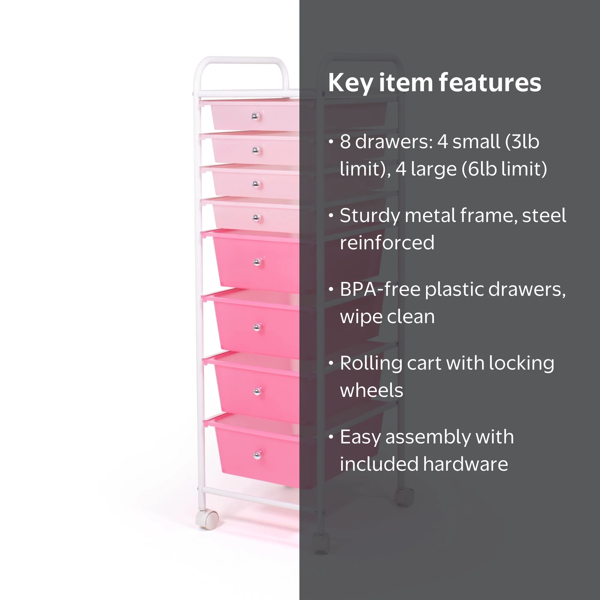 Katie VIRGIN UP drawers ピンクフラワー Humble Crew, Rolling Storage Cart, 8 Drawer, Pink with Wheels