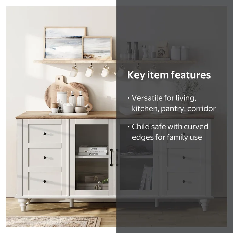 WAMPAT Sideboard Buffet Cabinets with Glass Door, Kitchen Storage