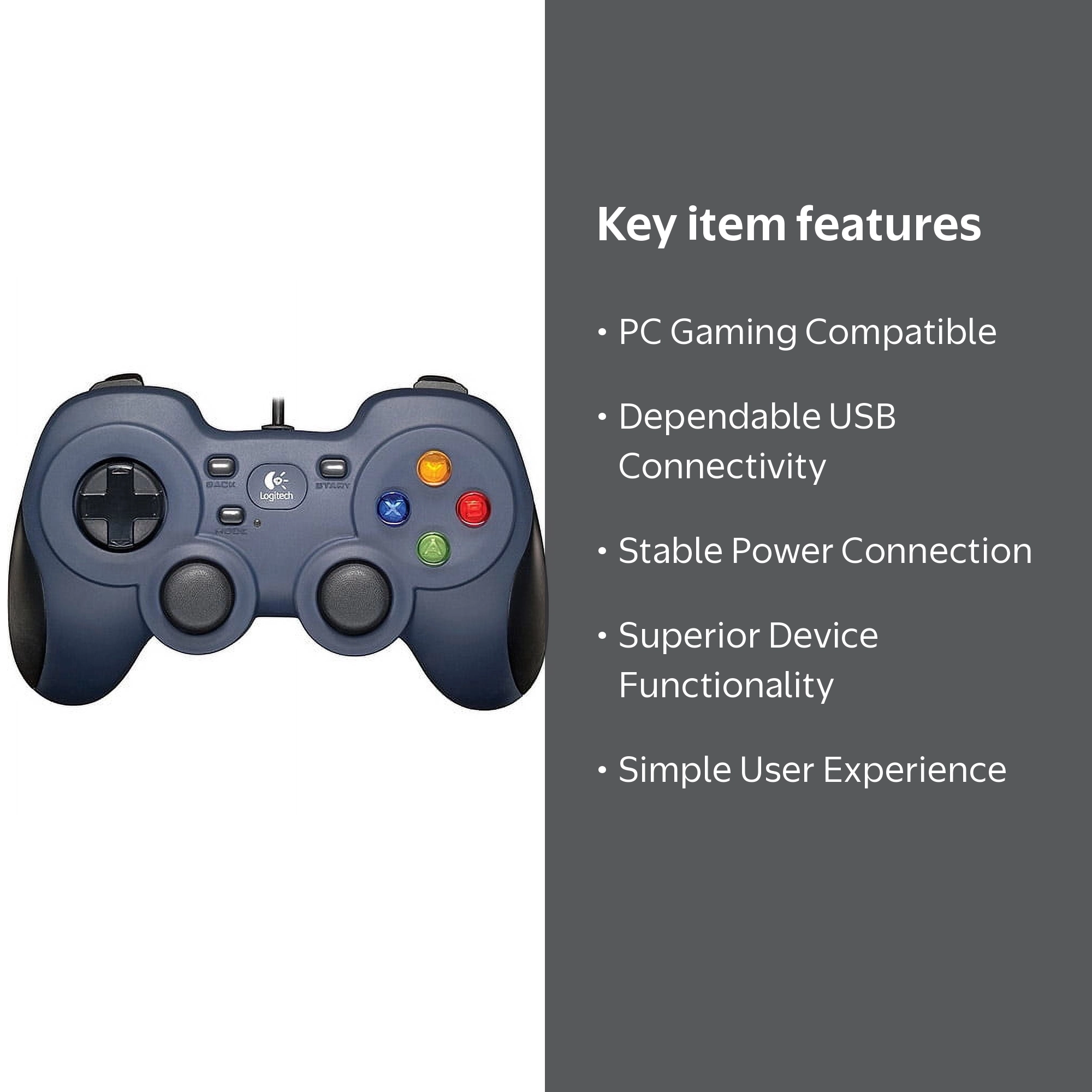 Logitech, USB Video Game Pad for PC, 940-000110, Dark Blue