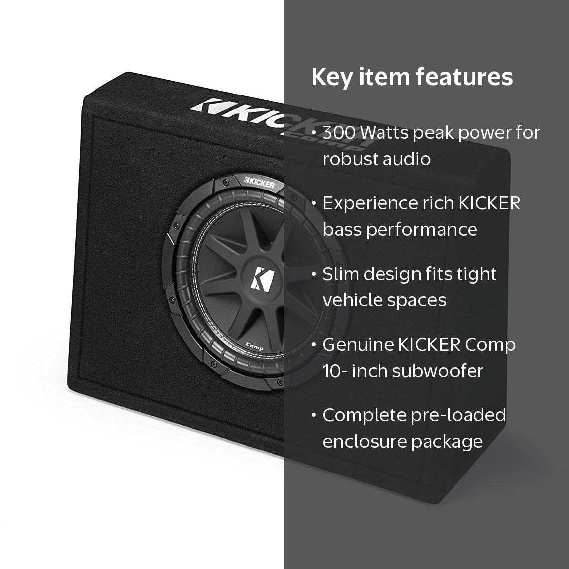 Kicker, Subwoofer, 43TC104, 10-inch black thin profile enclosure