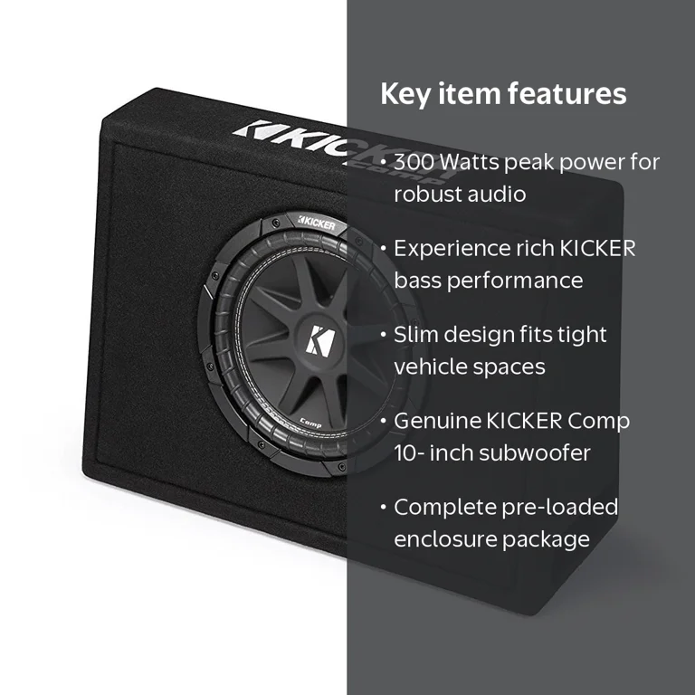 Kicker, Subwoofer, 43TC104, 10-inch black thin profile enclosure