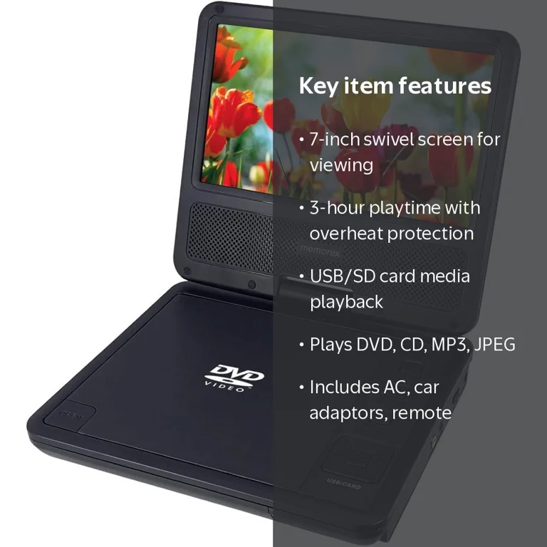 7IN SWVL DVD PLYR BLK 7-inch 270° Swivel Screen Portable DVD