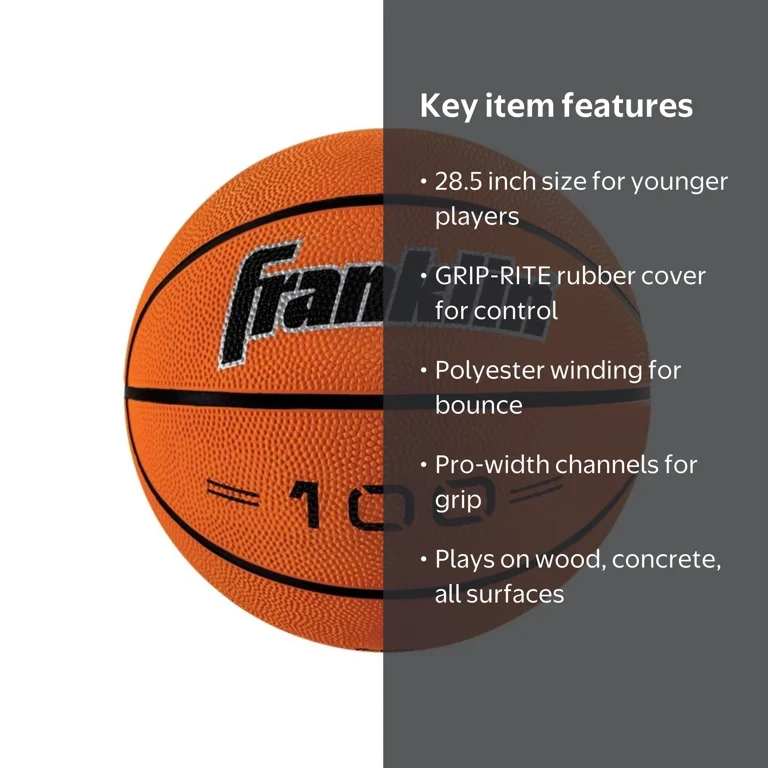 Franklin Sports, Rubber Basketball, 28.5 Size Grip-Rite