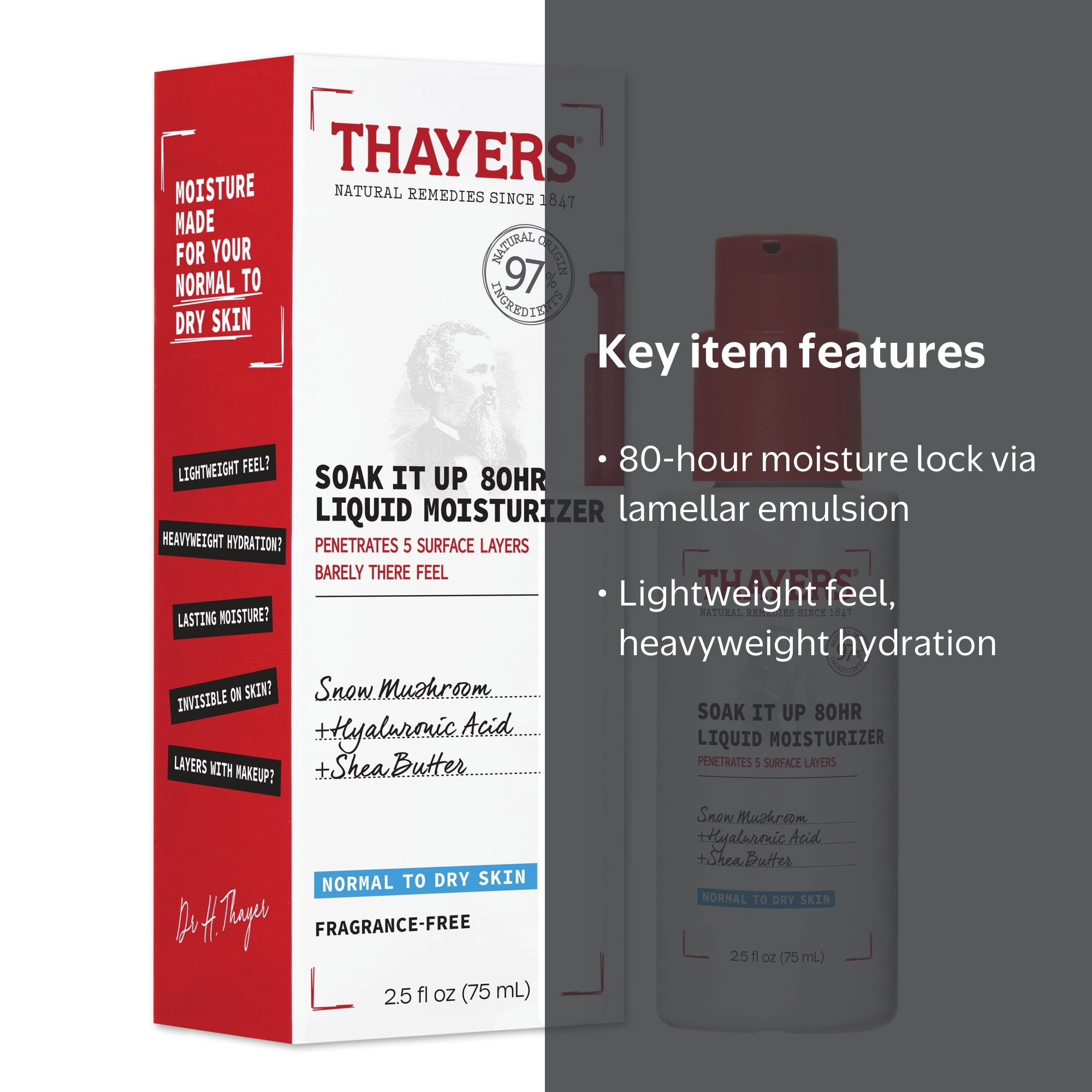 Thayers Hydrating Face Moisturizer for Dry Skin, Soak It Up 80HR