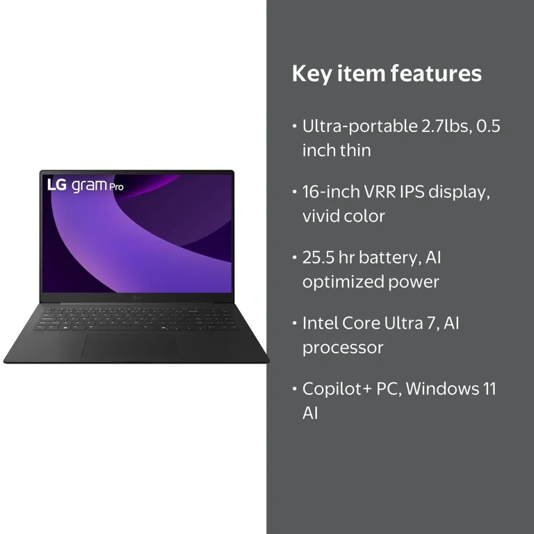 LG gram Pro 16 Inch, Copilot+ PC, Thin and Lightweight Laptop