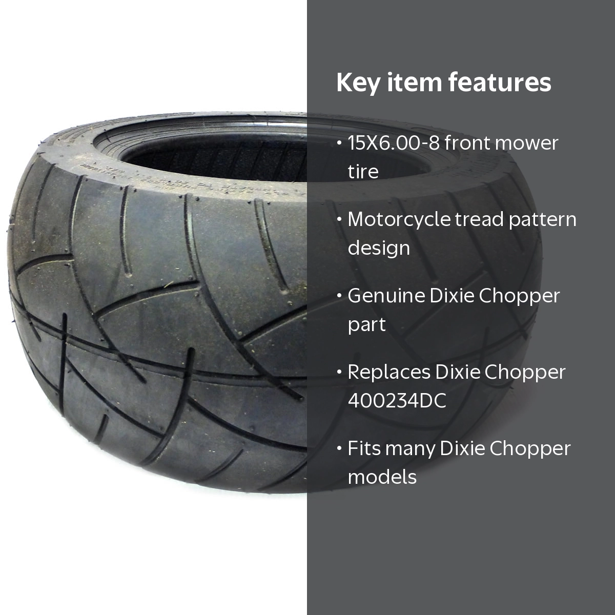 Dixie Chopper, Motorcycle Front Tire, 15x6-8, Tread Replacement