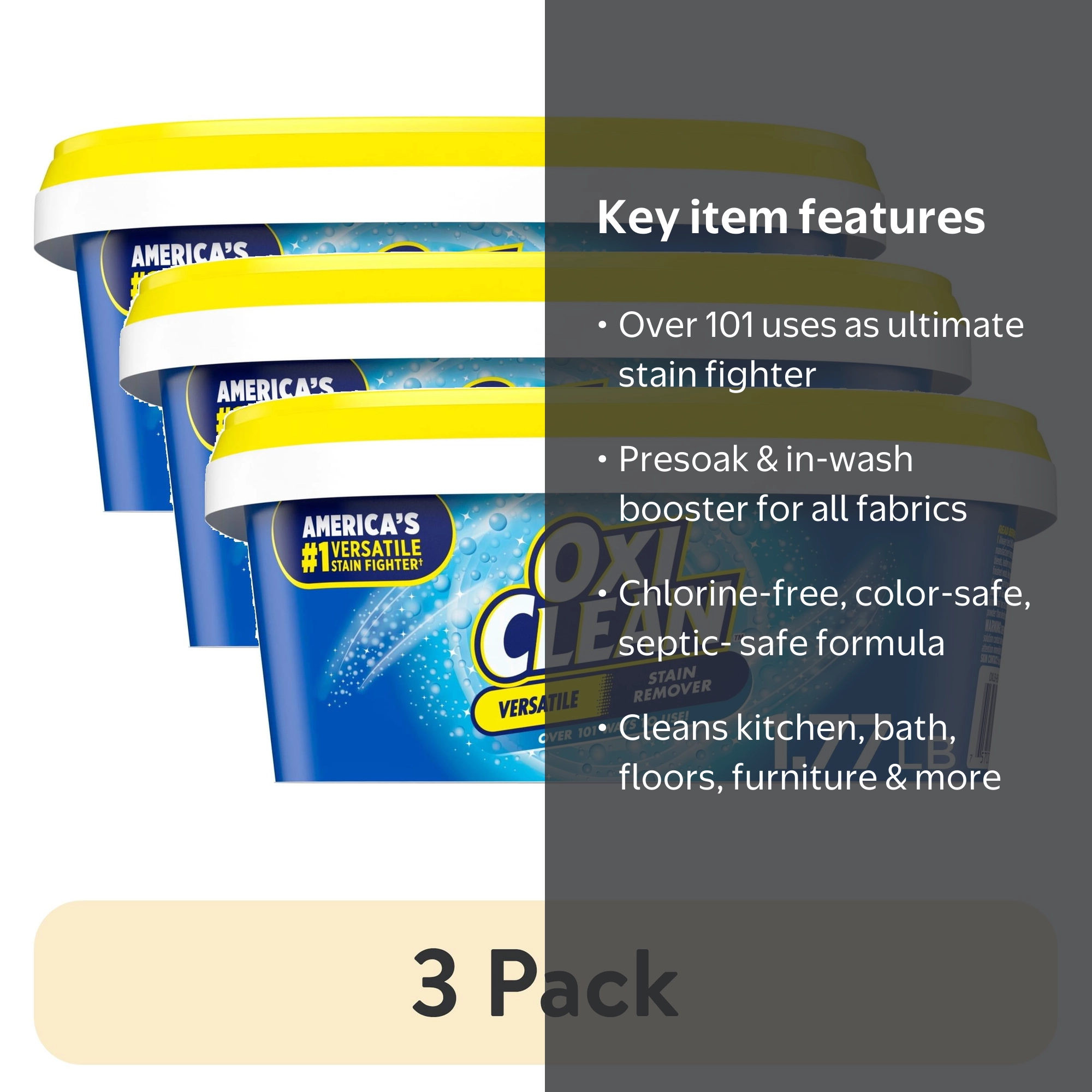 3 pack) OxiClean Versatile Stain Remover Powder for Around the