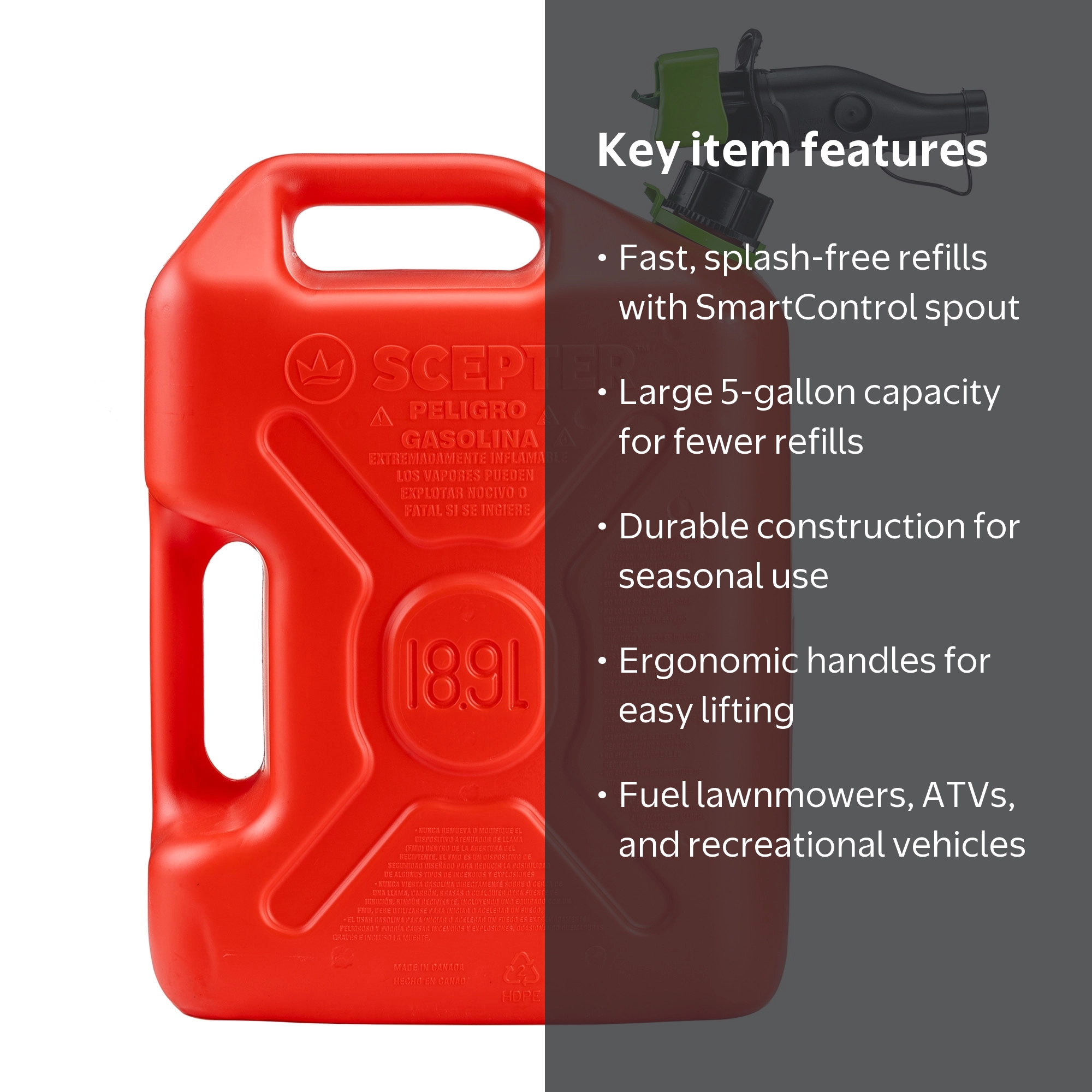 Scepter, Gasoline Can Container Jug, 5 Gallon, Red - Walmart.com