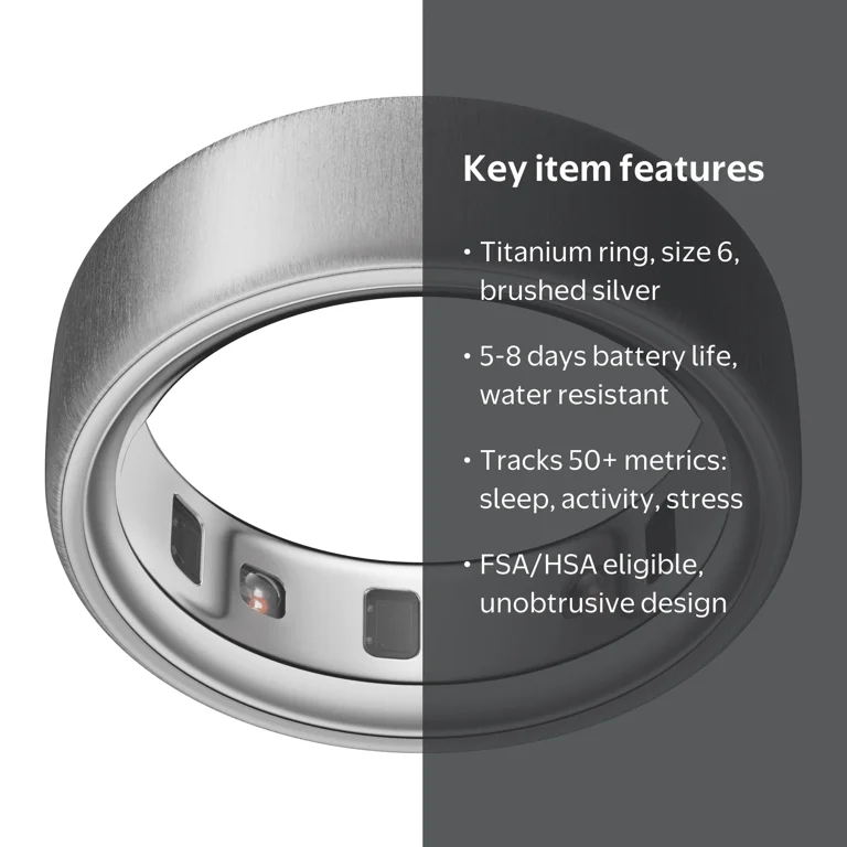 Oura Ring 4, Brushed Silver, Size 6, Smart Wearable, Sleep