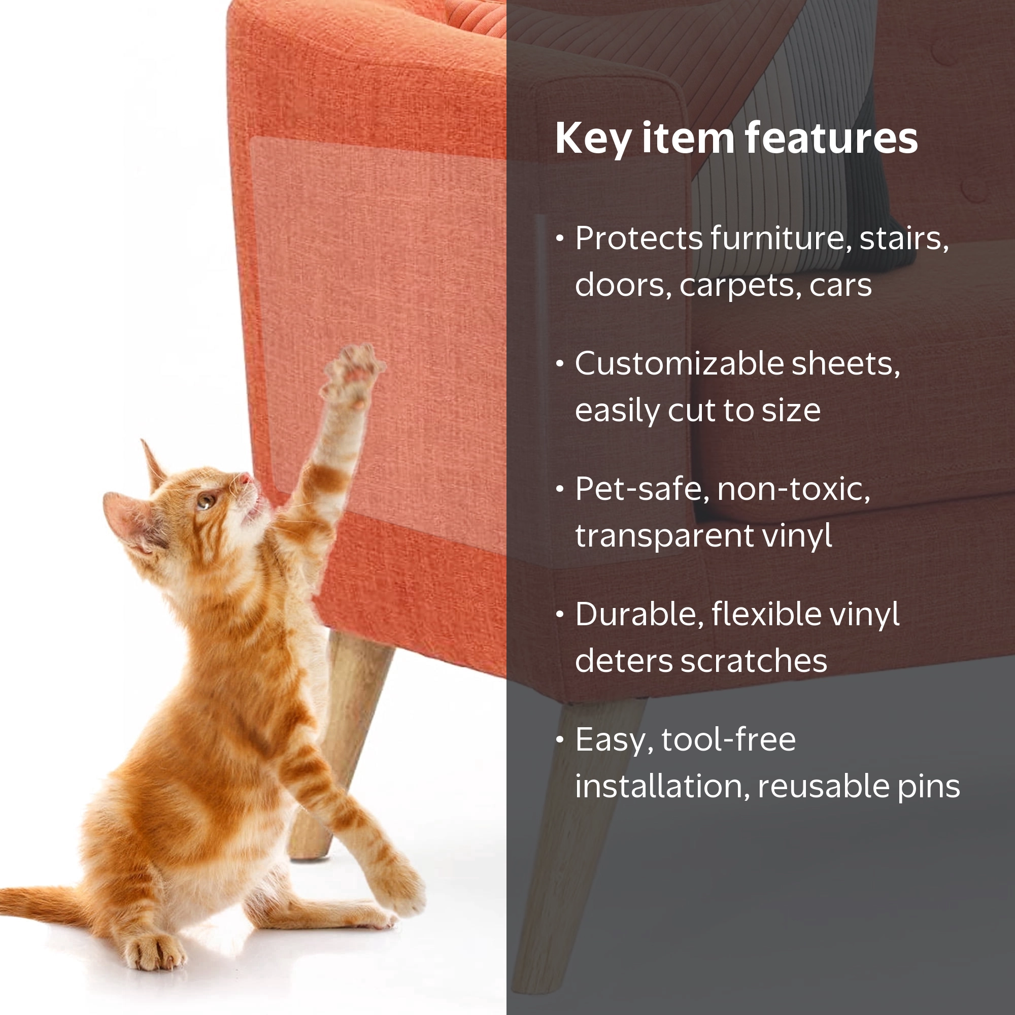 Primepets 8 Pack Cat Scratch Couch Protector, Clear Furniture