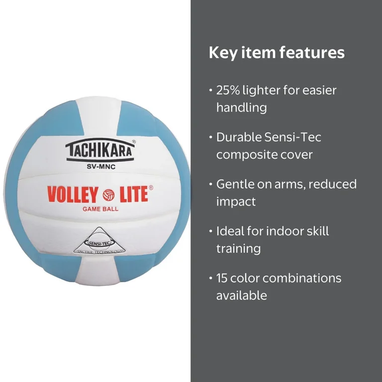 Tachikara SVMNC Volley-Lite Training Volleyball, Powder Blue/White