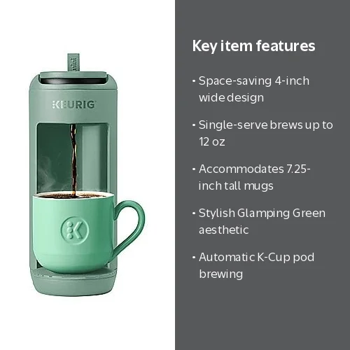 Keurig, K-Mini Mate, Green, Small and Travel Mug Friendly