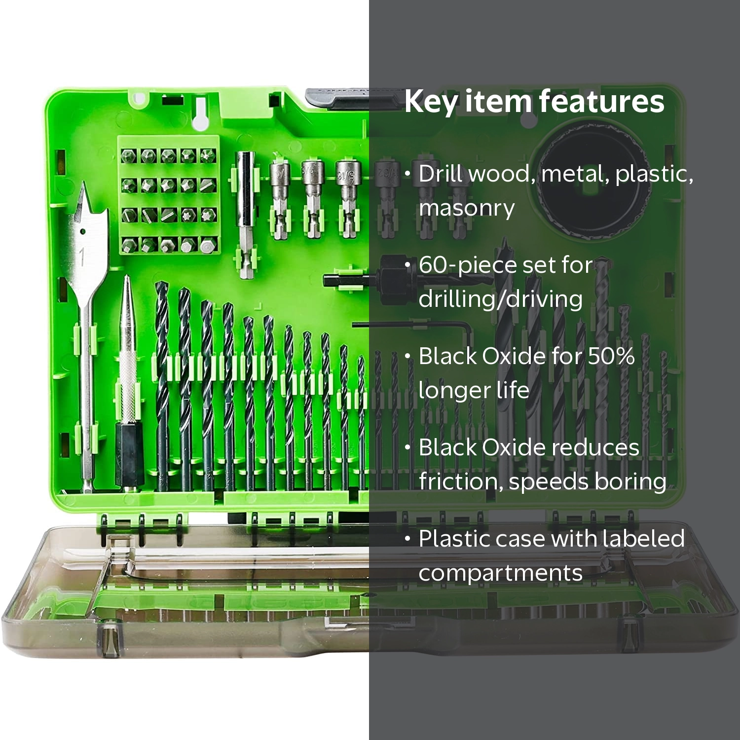 Greenworks 60 Piece Black Oxide Drilling and Driving Bit Set with