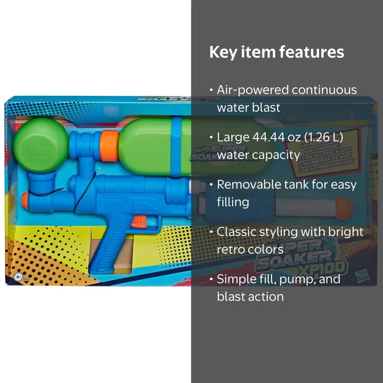 Hasbro NERF Original Super Soaker XP100 Water Blaster, Retro