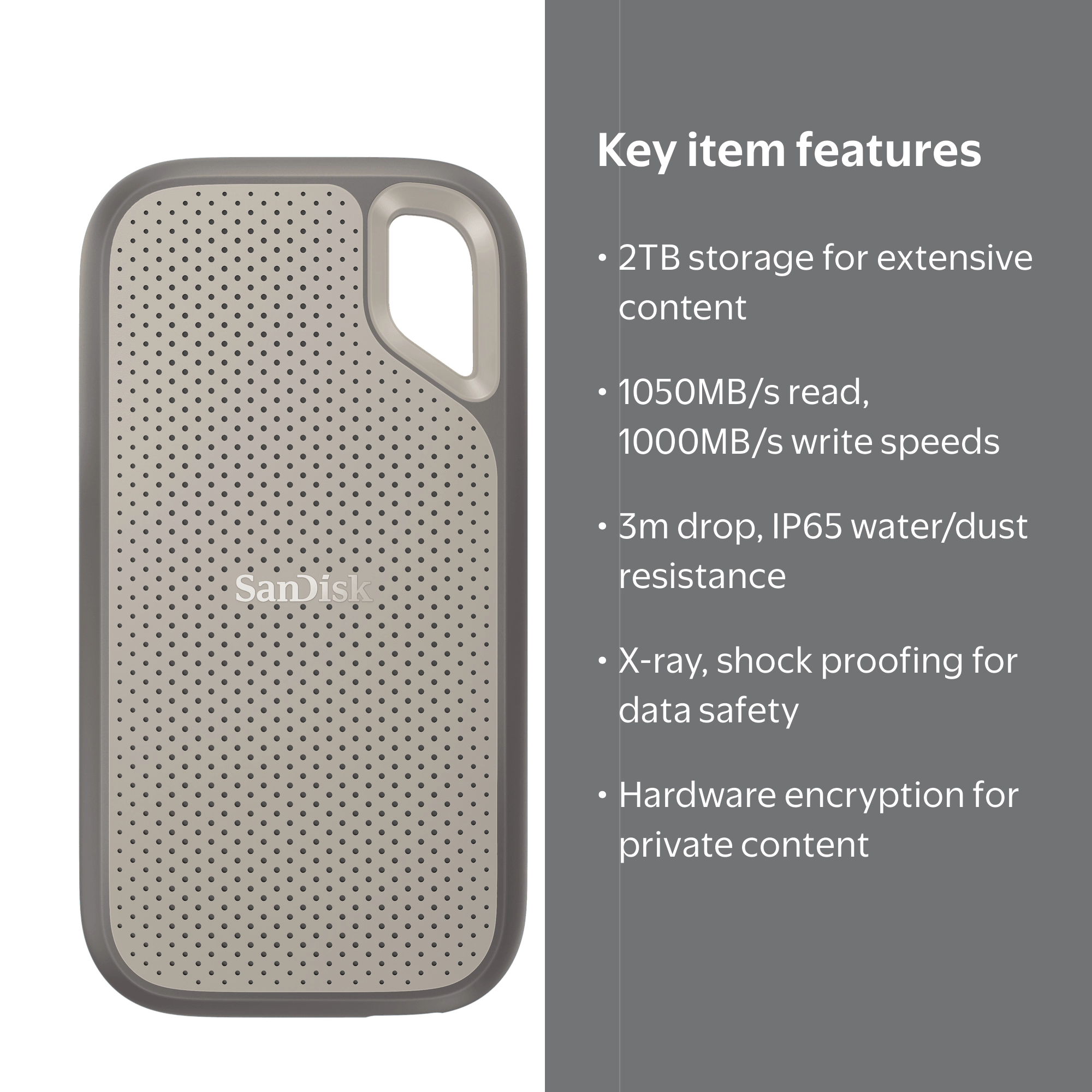 SanDisk 2TB Extreme External Portable SSD Up to 1050MB/s USB-C USB