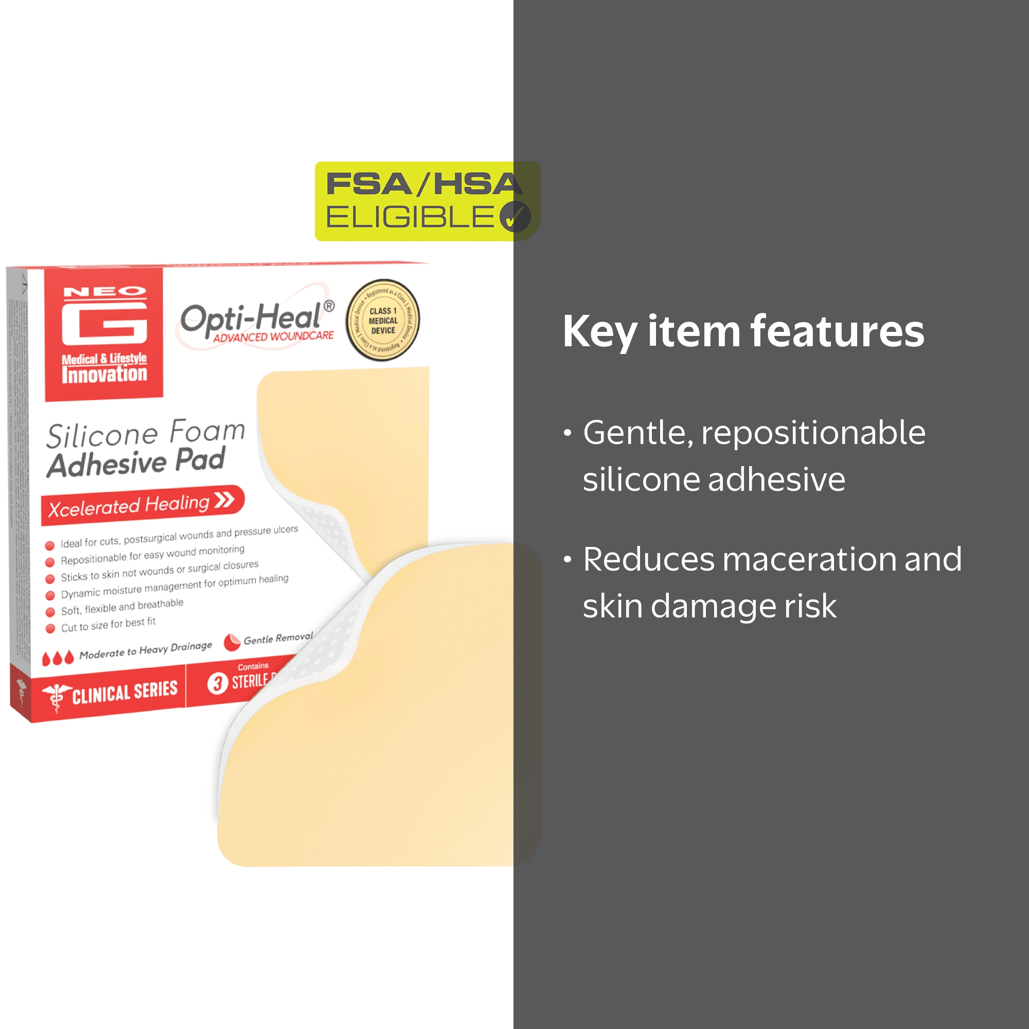 Neo G Opti-Heal Silicone Foam Absorbent Pad 4x4, 3CT - Walmart.com