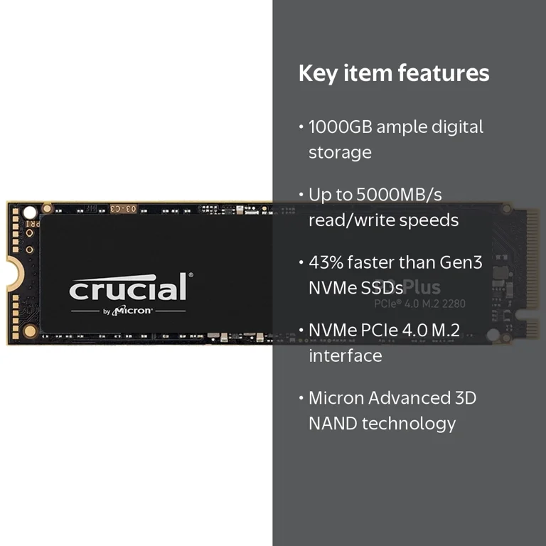 Micron, SSD, P3 Plus 1000GB, 3D NAND NVMe PCIe Gen4 x4 - Walmart.com